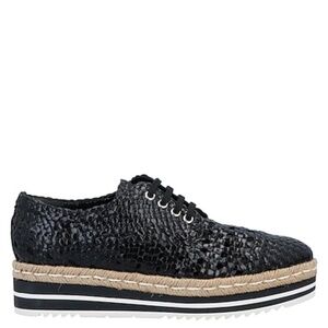 Pons Quintana Black Leather Lace Up Espadrilles, Sz EU 36